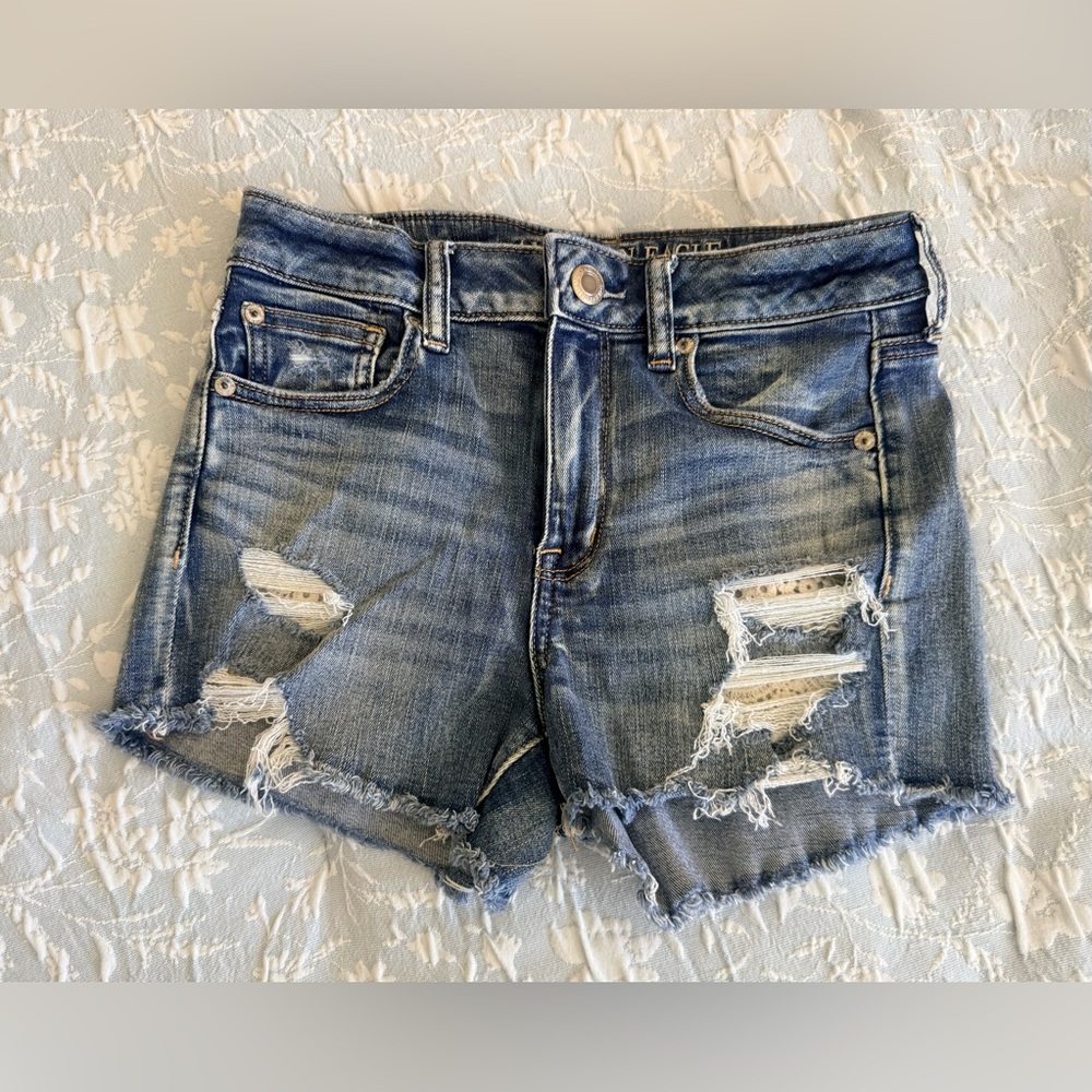 American Eagle Outfitters Medium Blue Distressed Denim Shorts